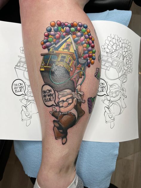 Carl & the house Up Tattoo Disney, Tattoo Disney, Tattoos Inspo, Up Tattoo, Up Tattoos, Disney Tattoos, Tattoo Ideas, The House, Tattoos