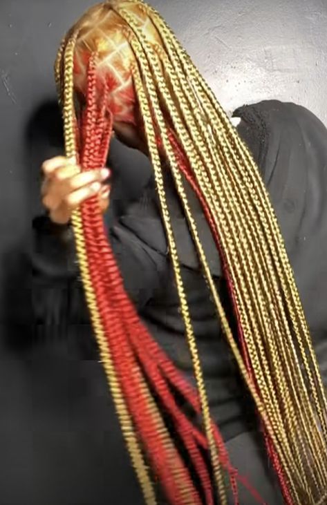 Brown And Red Knotless Braids, Blonde And Red Peekaboo Braids, Dyed Knotless Braids, Jumbo Knotless Braids With Color, Jumbo Knotless Box Braids With Color, Red And Blonde Knotless Braids, Knotless Color Braids, Box Braids Hairstyles With Color, Brown And Pink Knotless Braids