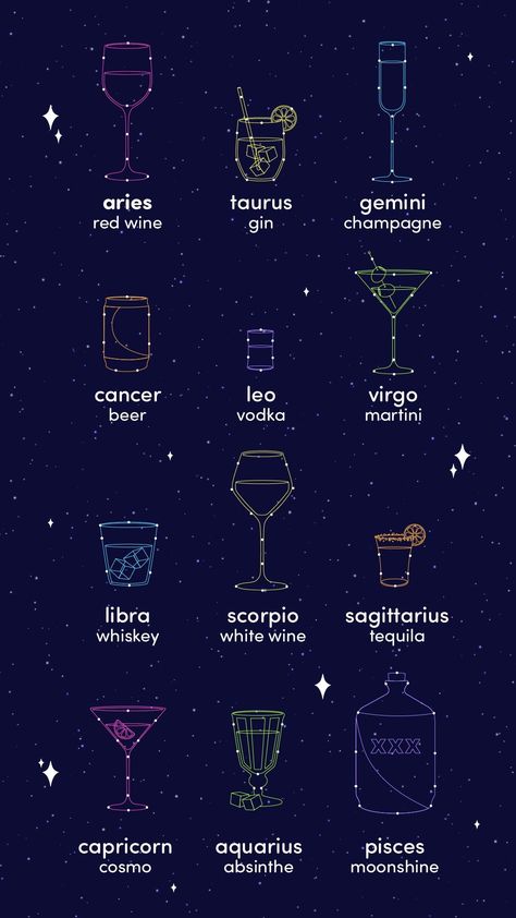 Vodka Martini, Leo And Virgo, Capricorn And Aquarius, Taurus And Gemini, Absinthe, Tequila, White Wine, Red Wine, Vodka