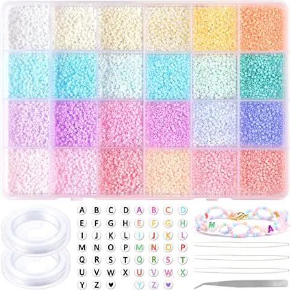 Amazon.com: Glass Seed Beads 7200pcs 2mm Jewelry Making Kit, Macaron Small Beads Pony Beads for Bracelets Necklace Ring Making with Alphabet Letter Beads Rolls of Elastic String Cord Bracelet Kit Beads, Beads For Bracelets Kit, Bracelet Making Kit Beads, Pearl Bead Bracelet Kit, Bracelet Making Kit Amazon, Beading Kits, Cute Cheap Multicolor Beads, Beads For Bracelets, Holiday Bracelets