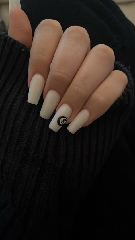 Goth Grunge Nails, Nails With Numbers On Them, 777 Nails, Nail Inspo Designs, 8ball Nails, White Nails Ideas, Grunge Nails, Simple Acrylic Nails, Casual Nails