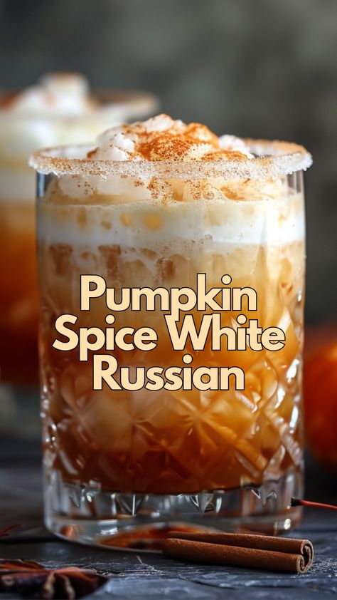 Pumpkin Spice White Russian Pumpkin Cream Liquor Drinks, Pumpkin Spice White Russian Recipe, Pumpkin White Russian, Pumpkin Spice White Russian, White Russian Recipe, White Russian Recipes, Holiday Party Drinks, Dairy Free Creamer, Pumpkin Spice Creamer