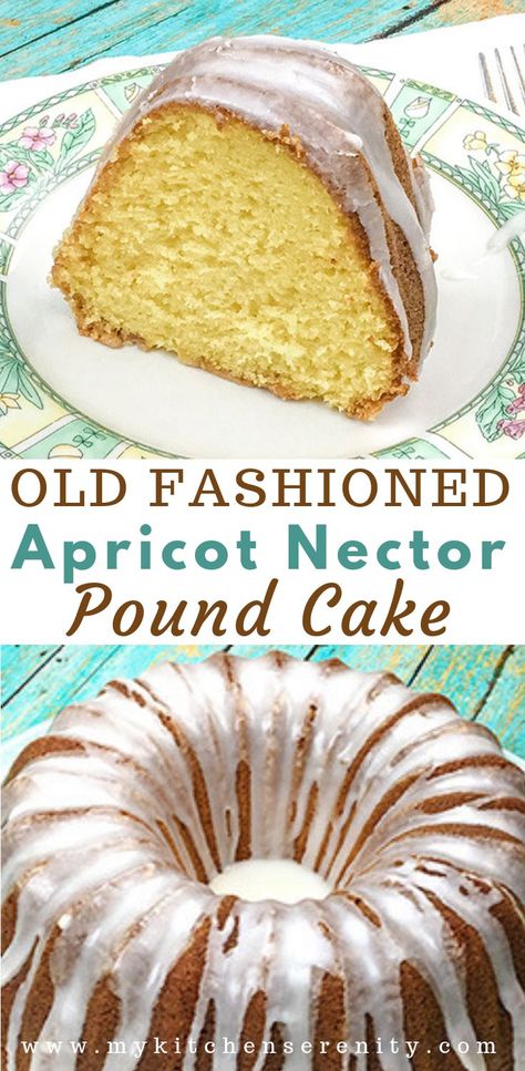 Old fashioned apricot nectar pound cake is an easy, moist cake that made its debut several years ago. The apricot nectar juice adds a light, citrus flavor and sour cream makes this popular cake super moist. Apricot Nectar Pound Cake, Apricot Pound Cake, Apricot Bundt Cake, Peach Nectar Cake Recipe, Lemon Apricot Nectar Cake, Apricot Nectar Cake Recipes, Apricot Nectar Recipes, Apricot Nectar Bundt Cake, Apricot Pound Cake Recipe