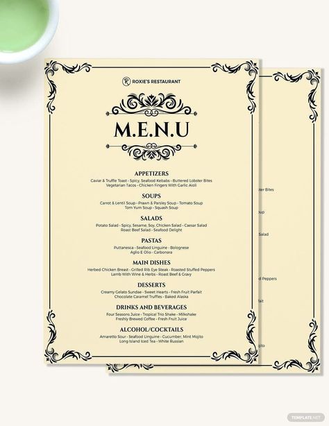 Classy Classic Dinner Menu Template Dinner Menu Template, Free Printable Menu, Free Menu Templates, Template Menu, Printable Menu Template, Menu Card Template, Christmas Dinner Menu, Thanksgiving Dinner Menu, Menu Design Template