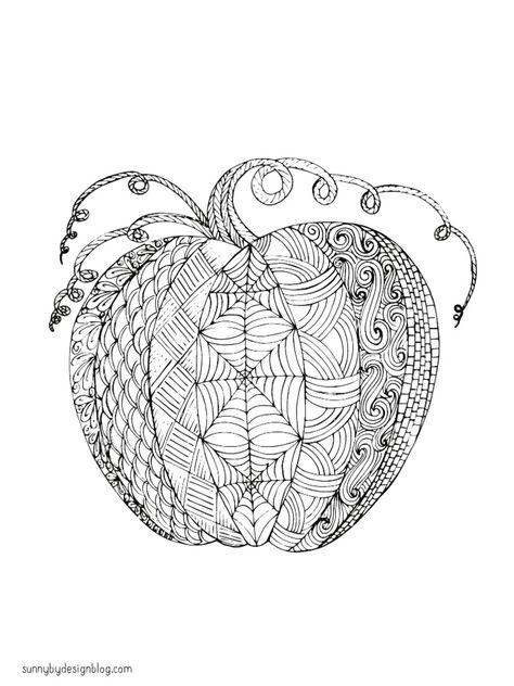 Pumpkin Printables Free, Zentangle Pumpkin, Pumpkin Zentangle, Mandala Pumpkin, Pumpkin Coloring Sheet, Zentangle Doodles, Pumpkin Coloring, Vintage Drawings, Super Mario Coloring Pages