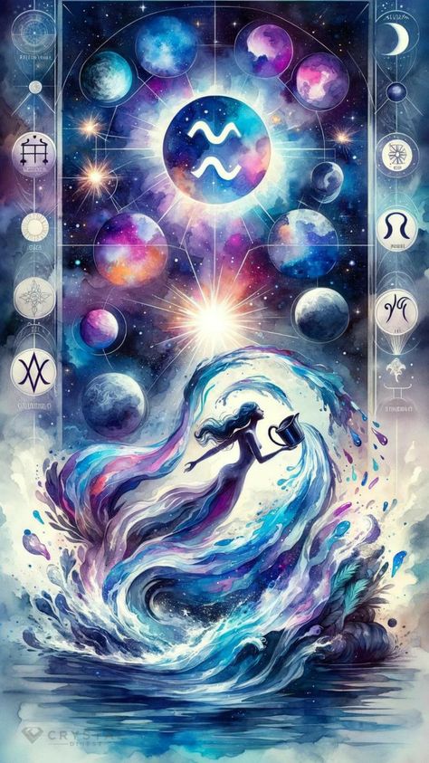 Aquarius Woman Art, Aquarius Crystals, Aquarius Images, Aquarius Sun Sign, Astrology Artwork, Aquarius Sun, Aquarius Symbol, The Water Bearer, Aquarius Art