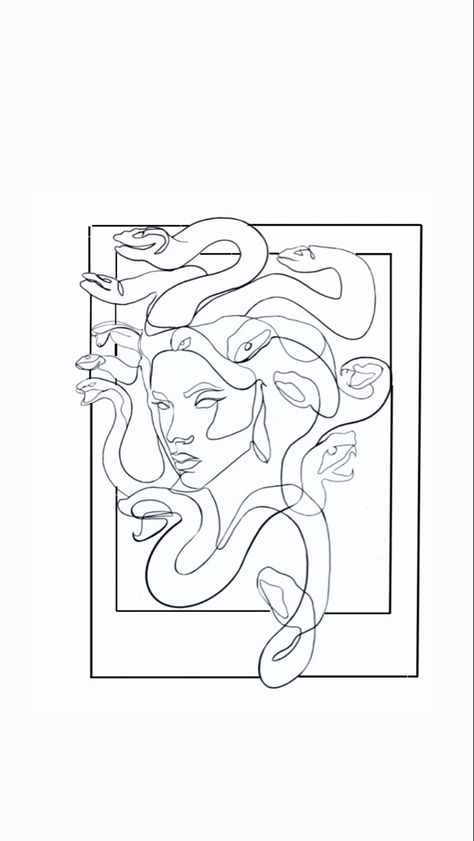 Medusa Tattoo Outline Easy, Single Line Medusa Tattoo, Medusa Silhouette Tattoo, Medusa One Line Tattoo, Medusa Line Work Tattoo, Tarot Tattoo, Medusa Tattoo, Medusa Head, Head Tattoos