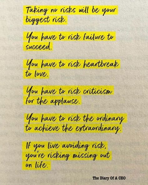 📖 Recently saw the post about taking risks on @linkedin from the book The Diary of a CEO: The 33 Laws of Business and Life by @steven 💫 This is such a good point. Yes, we need to take risks to grow, BUT I would add that risks must be manageable. If the risk is too high, there's a significant chance of failure and painful experiences from which not everyone can recover, hindering the learning process. Conversely, if the risk is too low (or nonexistent), we miss out on growth opportunities be... Risk Quotes, Monday Reminder, Taking Risks, The Diary, Ghost Writer, Historical Documents, Leaving Home, It Gets Better, Learning Process