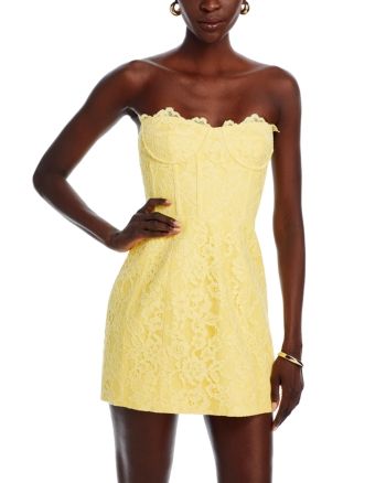 Bardot Clarina Lace Mini Dress Rush Outfits, Semi Dresses, Swimsuit Cover Up Dress, Garden Party Dress, Canary Yellow, Strapless Mini Dress, Hoco Dresses, Cover Up Dress, Lace Mini Dress