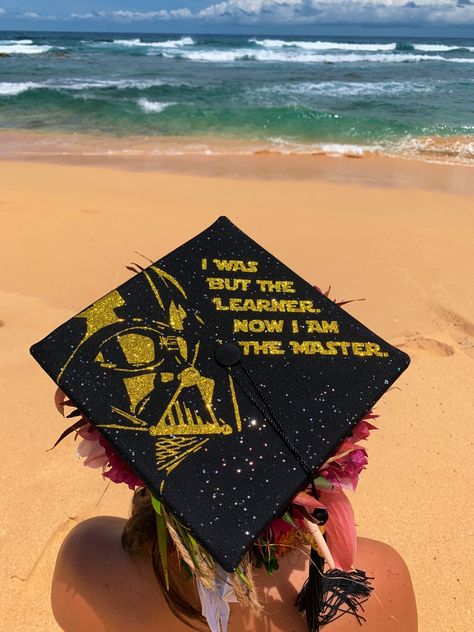 Star Wars Masters Grad Cap, Darth Vader Graduation Cap, Star Wars Graduation Party Ideas, Starwars Graduation Caps, Superhero Graduation Cap, Grad Cap Ideas Star Wars, Guardians Of The Galaxy Graduation Cap, Disney Masters Graduation Cap, Grad Cap Star Wars