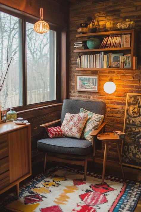 Modern Reading Nook, Vintage Interior Design, Vintage Interior, Reading Nook, Midcentury Modern, Nook, Century Modern, Mid-century Modern, Mid Century