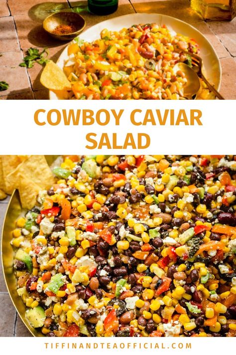 Cowboy caviar salad in platter Cowboy Caviar Salad, Caviar Salad, Frito Salad, Blackened Shrimp Tacos, Texas Caviar Recipe, Cowboy Caviar Recipe, Texas Caviar, Caviar Recipes, Blackened Shrimp