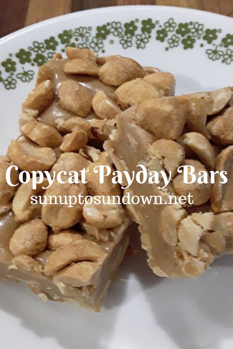 These copycat payday bars are the perfect peanut butter no-bake treat. Be sure to make them and keep them on hand because they are the best! #Copycat Payday Bars #Homemade Payday Bars #DIY Payday Bars #Payday Candy Bars #Payday Peanut Squares #Easy Payday Bars #Chewy Peanut Bars #Salty Nut Bars #No-Bake Peanut Butter Treat Homemade Payday Bars Recipe, Peanut Squares, Homemade Payday, Payday Bars, Peanut Bars, Payday Candy, Payday Candy Bar, Peanut Bar, Nut Bars