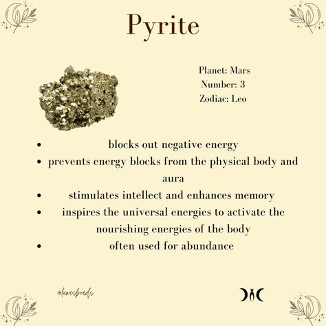 Known as Fool Gold, Pyrite comes from the Greek for "firestone". It was believed that the crystal held fire in its core. Pyrite is very fast-acting and is particularly helpful for getting to the root of karmic and psychosomatic disease. pyrite | pyrite crystal | pyrite meaning | pyrite properties | pyrite affirmations | pyrite meaning crystal healing | pyrite bracelet | Pyrite Affirmations, Pyrite Crystal Meaning, Pyrite Properties, Pyrite Meaning, Crystal Pyrite, Pyrite Bracelet, Energy Blocks, Handmade Crystal Jewelry, Pyrite Crystal