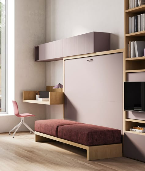 Nikai single horizontal murphy bed | CLEVER Sofa Bed Guest Room, Murphy Bed Couch, Murphy Bed With Sofa, Murphy Bed Office, Bed With Sofa, Murphy Bed Sofa, Fold Down Beds, Hideaway Bed, Horizontal Murphy Bed