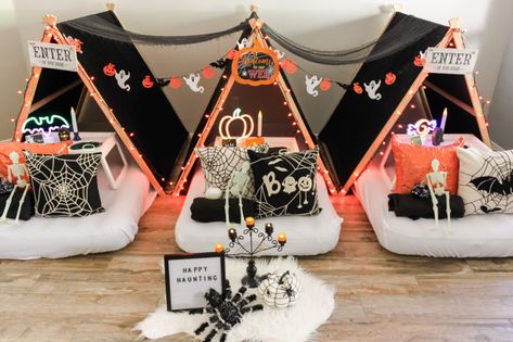 Halloween Sleepover Party, Adult Sleepover, Wedding Teepee, Adult Slumber Party, Ultimate Sleepover, Halloween Candlesticks, Party Tent Rentals, Sleepover Tents, Halloween Sleepover