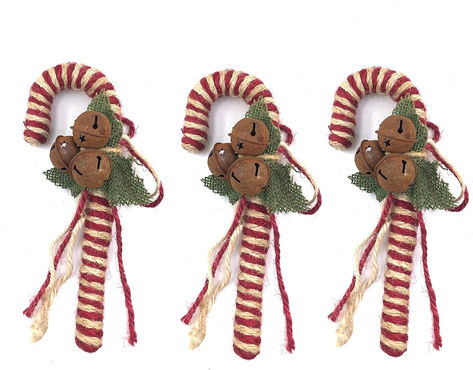 Farmhouse Christmas Burlap Candy Cane Ornaments, Set of 3-7 Inches, Red Striped Burlap Candy Cane, Tree Dazzler, Primitive Tree, Candy Cane Ornaments, Christmas Burlap, Farmhouse Christmas Ornaments, Candy Cane Ornament, Holiday Foods, Fabric Stars