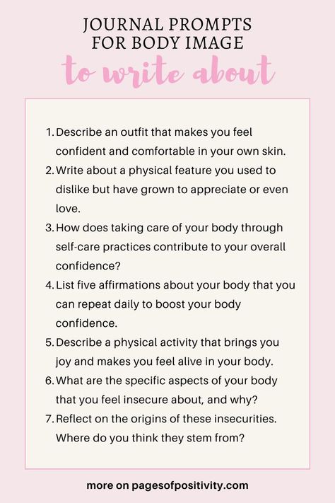 a pin that says in a large font Journal Prompts for Body Image Positive Journal Prompts, Body Image Activities, Positivity Activities, Positive Journal, Boost Your Self Esteem, Journal Prompts For Adults, School Guidance Counselor, Gratitude Prompts, Kindness And Compassion