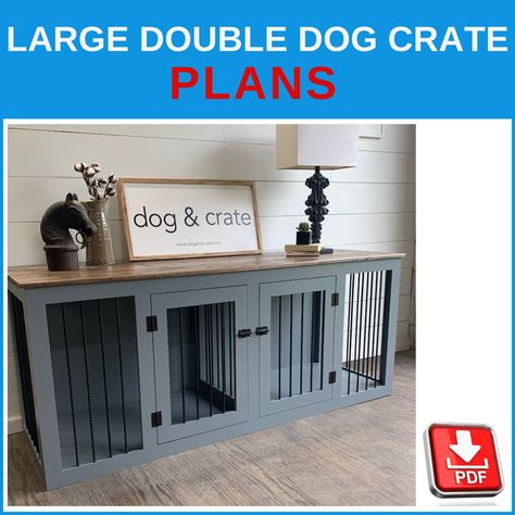 Tv Stand Dog Kennel, Dog Kennel Plans, Kennel Plans, Wood Dog Kennel, Double Dog Crate, Wood Dog Bed, Dog Crate Table, Modern Dog Houses, Diy Dog Crate