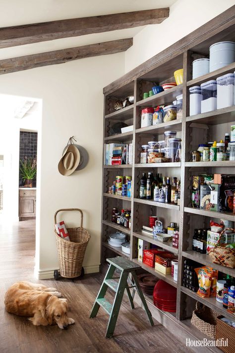 Impeccable pantries Old Wood Charms - TownandCountrymag.com Open Pantry Shelves, Wooden Pantry, Diy Pantry Organization, Open Pantry, Pantry Wall, Pantry Shelving, Diy Pantry, Large Pantry, Home Luxury