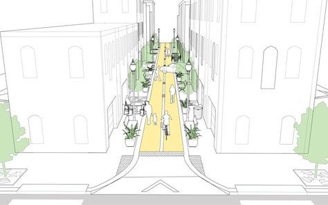 Commercial Alley - National Association of City Transportation Officials Pedestrian Street Design, City Transportation, Downtown Street, Villa Architecture, Urban Ideas, Streetscape Design, Urban Design Diagram, Walkable City, Urban Design Graphics