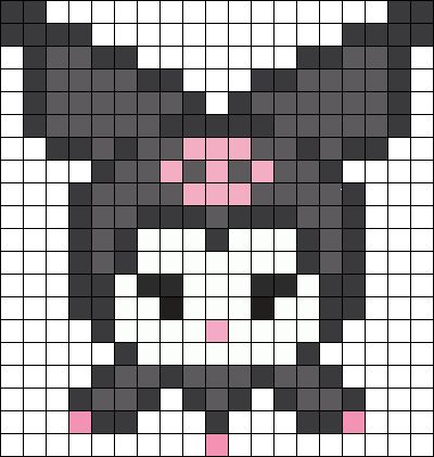 Peler Beads Patterns Halloween, Pixel Art Pattern Kuromi, Pixel Art Kuromi Easy, Kuromi Fuse Beads, Perler Bead Patterns Kuromi, Sanrio Perler Beads Pattern, Kuromi Kandi Pattern, Kuromi Perler Beads Pattern, Valentine Pixel Art