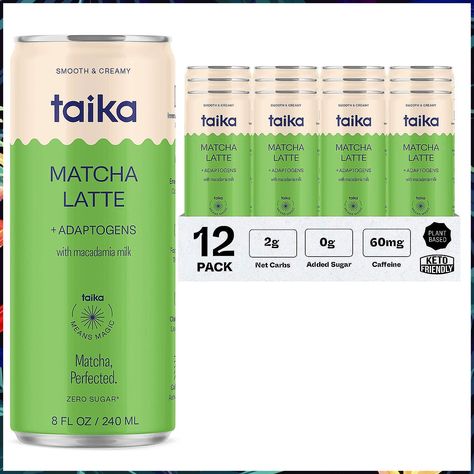 Taika Matcha Latte - Ready to Drink Hot & Cold Brew Matcha Latte in Cans - Organic Ceremonial Grade Matcha w/ Ashwagandha, Li Canned Coffee, Ceremonial Grade Matcha, Boss Coffee, Canned Mushrooms, Lions Mane, Iced Matcha Latte, Lions Mane Mushroom, Ready To Drink, L Theanine