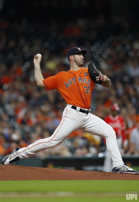 Houston Astros starting pitcher Justin Verlander (35) pitches against the Los Angeles Angles in the fourth inning at Minute Maid Park in… Ole Miss Baseball, Minute Maid Park, Justin Verlander, Astros Baseball, Minute Maid, Time Images, Fish Logo, Ole Miss, September 22