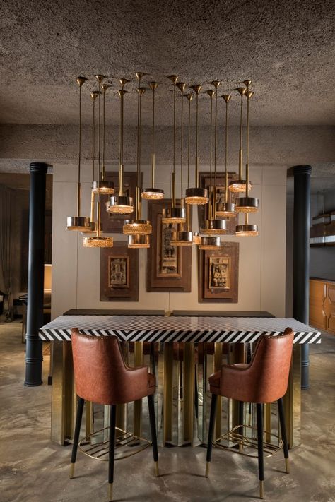 Beyond Design Furniture, Eclectic Wall Design, Beyond Design Delhi, Eclectic Store Design, Dinning Ceiling Design, Dining Area Design Modern Luxury, Living Room Bar Design, Eclectic Dining Area, Dining Area Wall Design