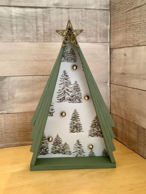 Dollar Tree-Diy’s,Crafting, and Inspirations | Girrrrrls!!! I made my first wood shim tree | Facebook Thrift Flip Ideas, Shadow Box Gifts, Wooden Christmas Tree Decorations, Inexpensive Crafts, Craft Shows, Can I Ask, Christmas Tree Crafts, Christmas Wood Crafts, Wooden Christmas Trees