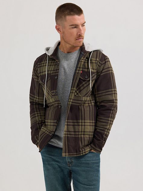 Men's Hooded Shirt Jacket | Men's SHIRTS | Wrangler® Shirt Jacket Men, Man Quilt, Wrangler Shirts, Men Wear, Fashion Man, Hooded Shirt, Mens Hooded, Men's Apparel, Men's Shirts