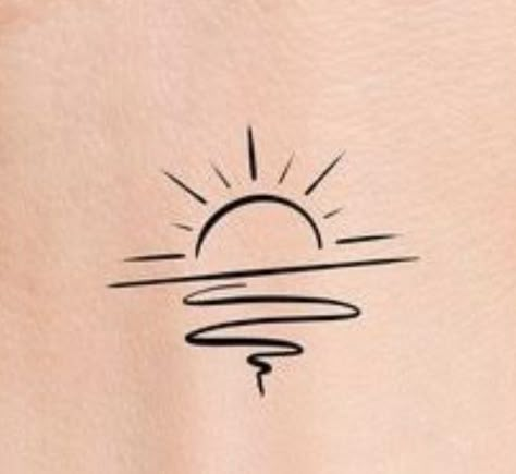 Lake Sunset Tattoo, Dawn Tattoo Ideas, Sunset Beach Tattoo, Sunrise Tattoos, Dawn Tattoo, Sunrise Tattoo, Sunset Tattoos, Beach Tattoo, Stylist Tattoos