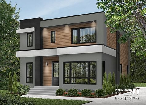 House plan 3 bedrooms, 2.5 bathrooms, 3883-V2 | Drummond House Plans Modern Contemporary House Plans, Drummond House Plans, Two Story House, Modern Contemporary Homes, Modern Style House Plans, Contemporary Style Homes, Contemporary House Plans, Modern House Plan, Design Exterior