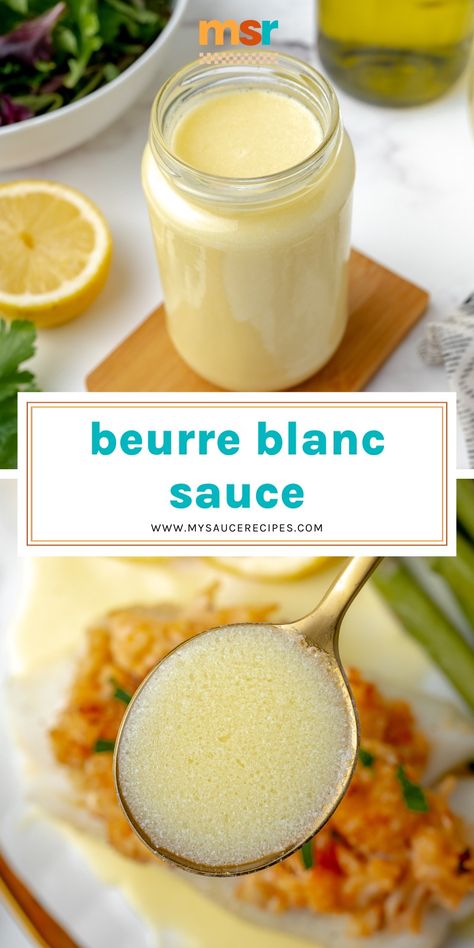 When translated, it literally means white butter. Thick & creamy, beurre blanc sauce works well drizzled over proteins, potatoes, & veggies! Mediterranean White Sauce, Buer Blanc Sauce Recipe, Bur Blanc Sauce, Lemon Buerre Blanc Sauce Easy, Shrimp Beurre Blanc, Chinese Hot Mustard Recipe, Beurre Blanc Sauce Recipe, Basic White Sauce, Buerre Blanc