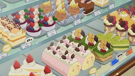 Anime Grocery Store, Food Desktop Wallpaper, Anime Desserts, Japanese Food Illustration, Anime Foods, Computer Wallpapers, Food Illustration Art, Cute Banners, Cute Food Art