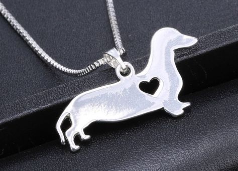 Silver Charm Puppy Pendant Box Chain Lovely Dachshund Dog Unisex Style Necklace Dachshund Jewelry, Paw Print Necklace, Charm Choker Necklace, Lovers Necklace, Dog Pendant, Dog Necklace, Dachshund Lovers, Womens Jewelry, Long Pendant Necklace