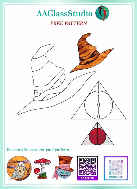 Free Stained Glass Patterns For Beginners - AAGlassStudio Harry Potter Stained Glass Patterns, Harry Potter Stained Glass Art, Stained Glass Harry Potter, Stained Glass Patterns For Beginners, Harry Potter Stained Glass, Free Stained Glass Patterns, Disney Stained Glass, Stained Glass Patterns Free, Halloween Wood Crafts