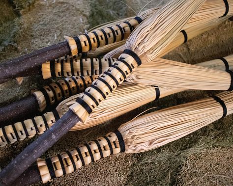 "Our handmade cobweb brooms feature a long narrow brush head that provides extra reach. Just like their name, they are excellent for dusting and getting cobwebs in hard to reach areas and vaulted ceilings. Like always, these brooms were made using only high quality broom corn and hardwood harvested in our own pacific northwest. * Color: Natural Broom Corn * Materials: High Quality Broom Corn, Twine, Broom Wire, Locally Harvested Hardwoods * Dimensions: Height 55\" Brush Width 3\" * Loop on handl Broom Making, Handmade Broom, Broom Corn, Brooms And Brushes, Fairy Garden Crafts, Corn Husk, Witch Broom, Vaulted Ceilings, Brooms