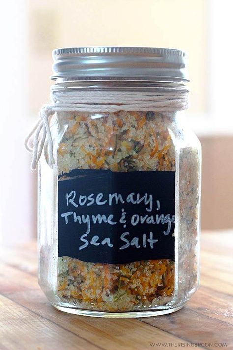 Rosemary, Orange & Thyme Flavored Citrus Herb Salt Recipe (Easy Homemade Gift) Flavored Salts Recipes, Herb Salt Recipe, Herb Salt, Easy Homemade Gifts, Flavored Salts, No Salt Recipes, Homemade Spices, Homemade Seasonings, Spices And Herbs