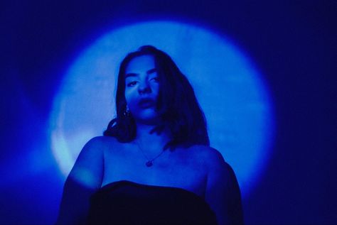 Blue Light Photoshoot Ideas, Light Blue Background Photoshoot, Person In Blue Lighting, Blue Monochrome Photoshoot, Blue Studio Photoshoot, Blue Lighting Photoshoot, Blue Lighting Aesthetic, Cool Tone Photography, Blue Theme Photoshoot