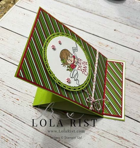 A Cute Easel Card With A Cute DSP Package! - Lola Rist, Stampin' Up! Demonstrator Stampin Up Dear Santa Cards, Stampin Up Dear Santa, Take A Bow Stampin Up Cards, Dear Santa Stampin Up Cards, Card Making Ideas Easy, Santa Christmas Cards, Create Christmas Cards, Xmas 2024, Santa Cards