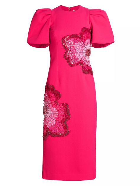 Shop Rebecca Vallance Layana Puff Sleeve Midi-Dress | Saks Fifth Avenue Pink Beaded Dress, 3d Flower Dress, August Outfits, Lots Of Clothes, Beading Design, Rebecca Vallance, Purple Midi Dress, Dresses For Weddings, Bridal Dress Fashion