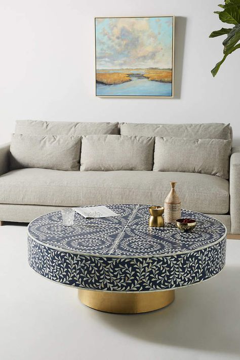 What a gorgeous coffee table for an Indian themed living room. Love the inlay and brass detail. Simple and boho look (affiliate link) Inlay Coffee Table, Bone Inlay Furniture, Hanging Furniture, Inlay Furniture, Unique Coffee Table, Fantastic Furniture, Decor Pillows, Décor Boho, Bone Inlay