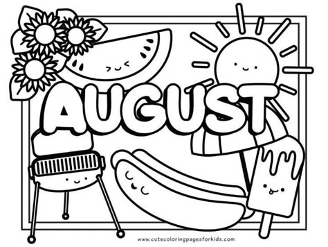 August Coloring Pages, August Colors, Coloring Designs, Preschool Coloring Pages, Summer Coloring Pages, Easy Doodles Drawings, Cool Coloring Pages, Month Colors, Cute Coloring Pages