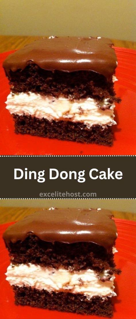 Ding Dong Cake Ding Dong Cake Recipe, Ding Dong Cake, Chocolate Box Cake, Box Cake Recipes, Delicious Holiday Desserts, Ganache Frosting, Delicious Sweets, Milk Cake, Sheet Cakes