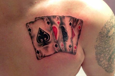 4 Aces Tattoo 4 Aces Tattoo, Aces Tattoo, Cards Tattoo, Ace Tattoo, Ace Card, Chest Tattoos For Women, Gambling Cake, Gambling Tattoo, Card Tattoo