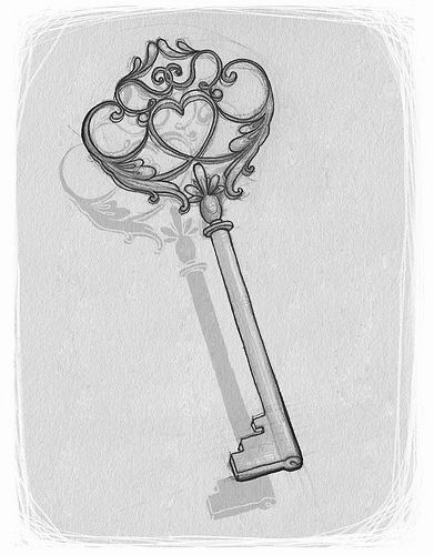 Vintage Key Drawing, Fine Line Key Tattoo, Lock And Key Drawing, Lock Key Tattoos, Lock Drawing, Skeleton Key Tattoo, Key Drawings, Tattoo Couple, Key Tattoos