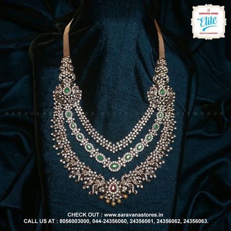 Diamond Long Haram, Diamond Haram, Star Jewellery, Diamond Earrings Online, Haram Designs, Bridal Diamond Necklace, Indian Wedding Jewelry Sets, Gold Temple Jewellery, Long Haram