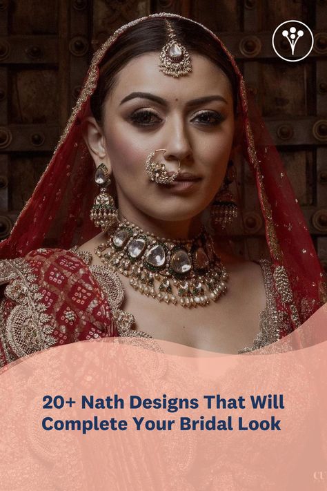 Nath Nose Ring Bridal, Bridal Nath Designs In Gold, Gold Nath Designs For Bride, Bride Nath, Bridal Nath Designs, Latest Bridal Jewellery Designs, Reception Jewellery, Nath Designs, Kundan Bridal Jewellery