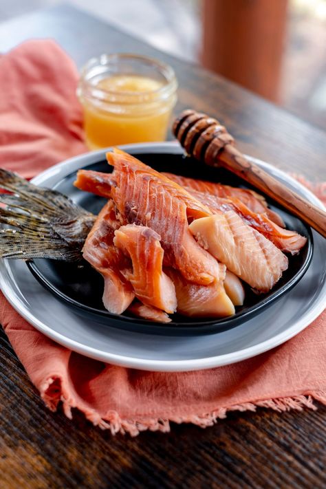 Honey Smoked Rainbow Trout with Dry Brine | Peak to Plate Smoked Lake Trout Brine Recipe, Smoked Rainbow Trout Recipes, Asian Rainbow Trout, Wild Caught Fish Recipes, Smoked Trout Recipe, Bbq Steelhead Trout, Rainbow Trout Photography, Trout Recipes, Smoked Trout